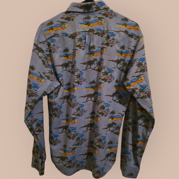 Jared Lang After Hours Men’s Embroidered Dinosaur Slim Fit Shirt Size Large - Picture 2 of 5